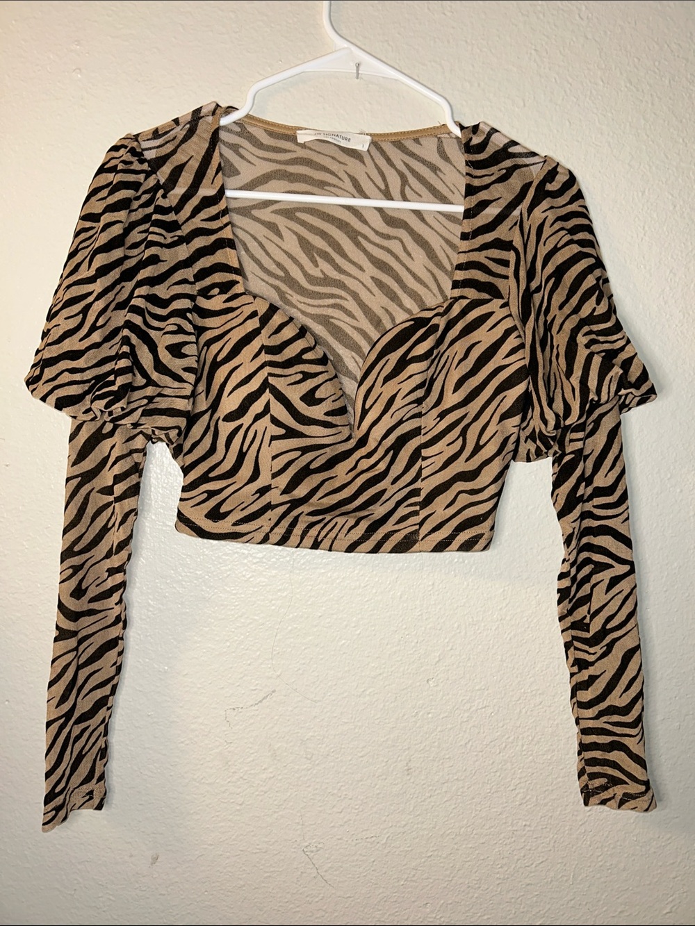 Signature Zebra-Print Sweetheart Crop Top - Tan/Black